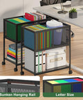Rolling File Cart With Wheels For Hanging Folders Mobile Metal File Cabinet On Casters That Fits Letter Size Durable Black Home Office Organizer For Papers And Documents Keeps Your Desk Tidy next to a desk, holding books and files.