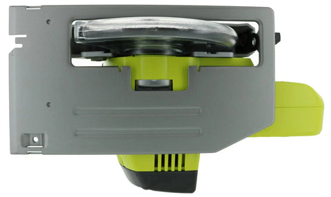 Eighteen Volt Cordless Circular Saw Featuring A Five Point Five Inch Carbide Blade For Grinding Long Rip Cuts Through Plywood And Dimensional Lumber Without Breaking A Sweat Today, top view showing the carbide blade and body design.