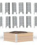 Heavy Duty 8 Inch Pallet Collar Hinges 8 Pack Slick Folding Rack Links displaying stackable silver hinge brackets next to wooden garden box.