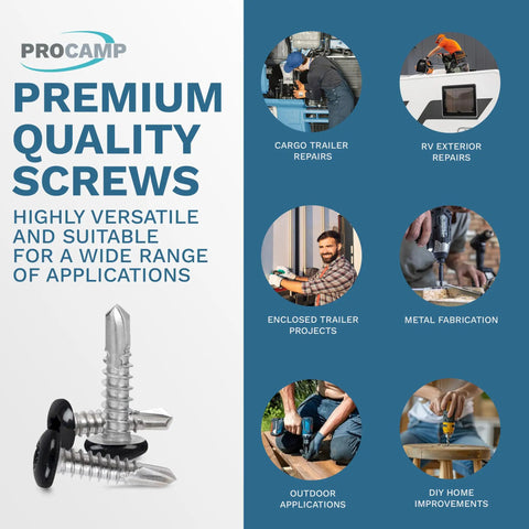250 Pack Black Self Tapping Sheet Metal Screws For RV And Trailer Skin with Double Square Drive Bit, Versatile Uses