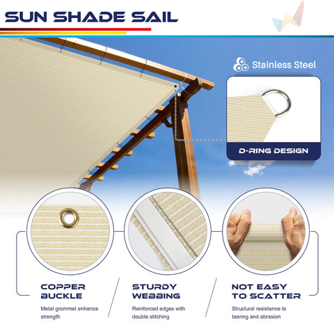 Beige 9x31 Sun Shade Sail With Grommets And D Rings For Pergola And Backyard Patio UV Blocking Breathable HDPE Fabric 180GSM