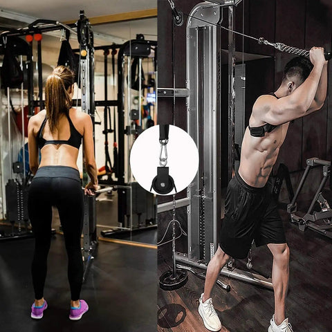 Compact Pulley Cable System For Home Gyms, Silent Weight Attachment For Lat Pulldowns And Tricep Extensions in use