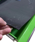Close-up of green Beefy Three Drawer Portable Metal Tool Chest Built Heavy Duty With Ball Bearing Slides And Central Cam Lock 26 Inch