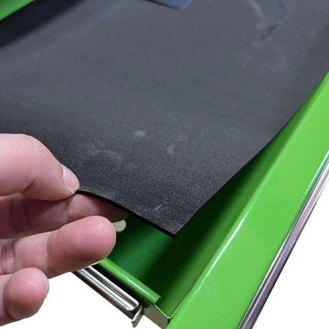 Close-up of green Beefy Three Drawer Portable Metal Tool Chest Built Heavy Duty With Ball Bearing Slides And Central Cam Lock 26 Inch