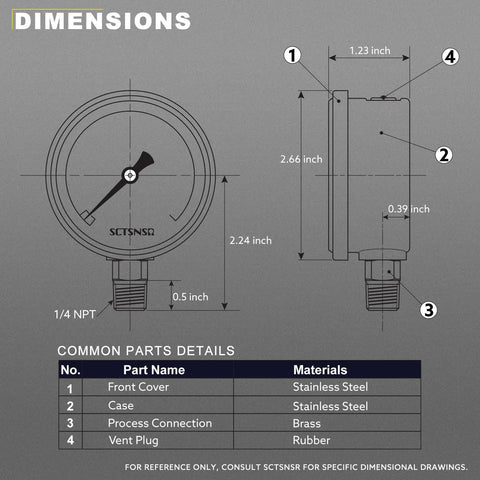 Diagram of Two And A Half Inch Vacuum Pressure Gauge Glycerin Filled Heavy Duty Build Minus Thirty To Zero InHg Range