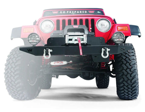 Fixed Winch Mount Kit For Jeep CJ And Scrambler 1959 To 1986 mounted on red Jeep with heavy duty steel plate
