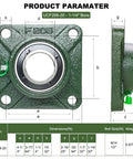 Two Pack UCF206-20 Pillow Block Bearing With Square Flange Four Bolt Mounted Self Aligning Bearings Steel Construction diagram