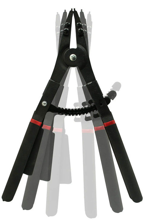 Heavy Duty Two Piece Circlip Snap Ring Plier Set 16 Inch With Interchangeable Angle Tips shown closed with rubber grips