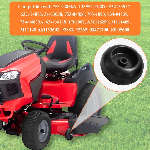 Deck Roller Wheels Kit For Lawn Mower 75304856A Replacement 4 Packs Beefed Up Fit installed on red lawn mower