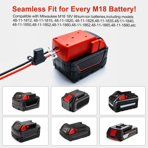 Milwaukee M18 Battery Adapter Kit for 18V Ride On Toys, RC Cars And Robotics with Switch and 12AWG wire, top view