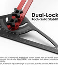 Close-up of Heavy Hitter Stair Tread Template Tool With Double Nut Locking Design showcasing dual locking knobs and angle adjustments.