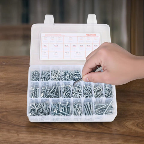 Hand sorting bolts from the 2250 Piece Bolts And Nuts Assortment Kit Including Metric And Imperial Machine Screws Plus Flat Washers In Alloy Steel.