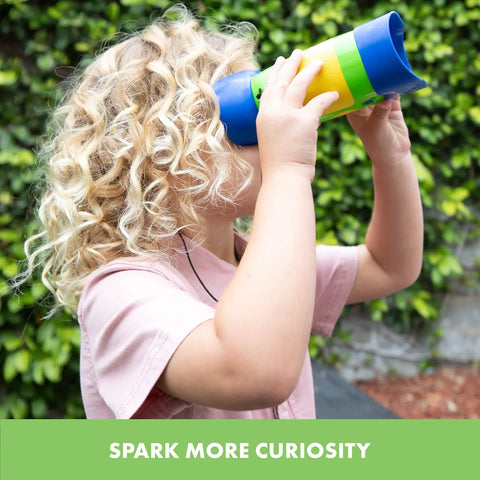 Child using Focus Free Binoculars For Kids Aged 4 To 8, Lightweight And Durable Outdoor Toy Gear With Neck Strap in garden