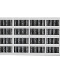 Front view of FreshFlow Activated Carbon Refrigerator Air Filter Replacement 3 Pack For Whirlpool Maytag Kitchenaid Jenn Air AIR1 W10311524 Compatible Odor Busting Fridge Freshening showing gray filter grid.
