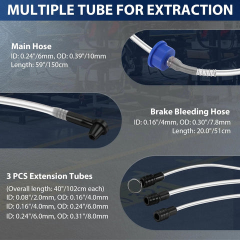 6L Dual Operation Oil Extractor Pump With Pneumatic And Manual Fluid Suction Kit main hose with extensions and brake bleeding hose
