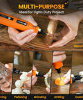 Slick Mini Battery Rotary Tool With Bright Led Beam And Five Adjustable Speeds Up To Eighteen K Rpm for precise sanding on wooden piece.