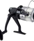 Alpha Size 60 Spinning Fishing Reel with right or left handle, lightweight graphite build, smooth 5.1 to 1 gear, side view.