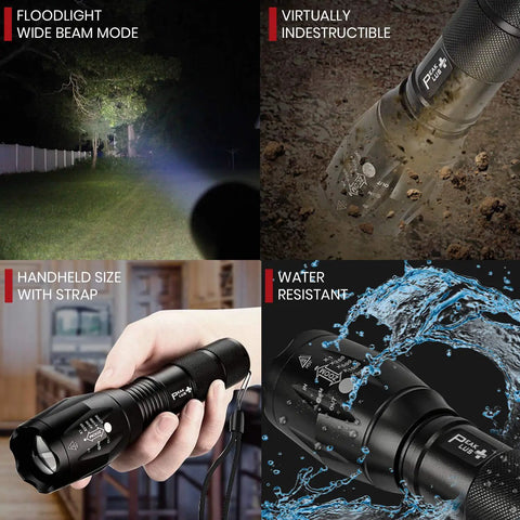Rechargeable Tactical Flashlight LFX1000 Kit With USB Charger And Battery Included demonstrating modes and water resistance