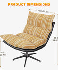 Big Comfy Rocking Swivel Chair With 360 Degree Spin And Adjustable Backrest, yellow stripe fabric with dimensions shown