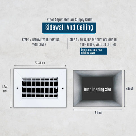 Beefy Steel Adjustable Air Register Grille For 14x8 Duct Opening White Sidewall And Ceiling Vent Cover Durable HVAC Grille