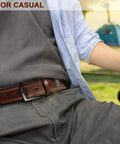 Mens Genuine Leather Belt Dress Casual Golf Jeans One And Three Eighths Inch Width Coffee Color Adjustable 42 44 Waist Durable Everyday Wear Belt For Work And Formal Outfits