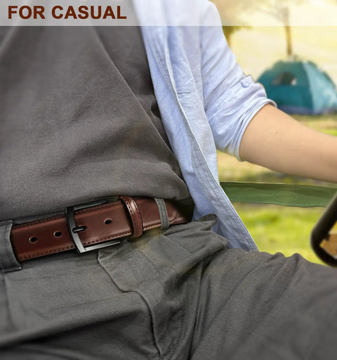 Mens Genuine Leather Belt Dress Casual Golf Jeans One And Three Eighths Inch Width Coffee Color Adjustable 42 44 Waist Durable Everyday Wear Belt For Work And Formal Outfits