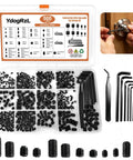 500 Pcs Hex Socket Set Screws Kit Metric And SAE Alloy Steel Cup Point 12.9 Grade Black Zinc Plated Heavy Duty Rust Resistant Anti Strip Hardware For Automotive Machinery And DIY Projects in storage box