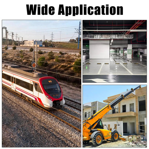 Wide application of Rock Solid 4 Piece Carbon Steel Gusset Brackets including train tracks, parking garage, and construction site.