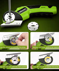 Heavy Duty Cordless Electric Box Cutter With Powerful 320Rpm Motor And Auto-Feed Scissors Design For Effortless Cardboard Cutting showing blade replacement steps.