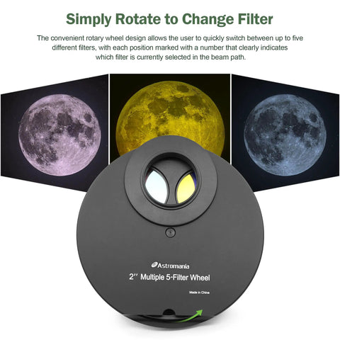 5 Position 2 Inch Telescope Filter Wheel Holder For Astro Observing And Heavy Cameras Aluminum Body Drawer with Moon Filters