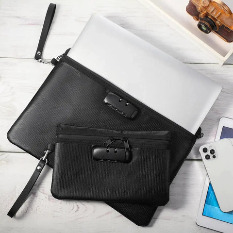 Fireproof Safe Document Bags With Lock Waterproof Zipper Pouches For A4 Files Notary Journal And Passport Storage Two Pack