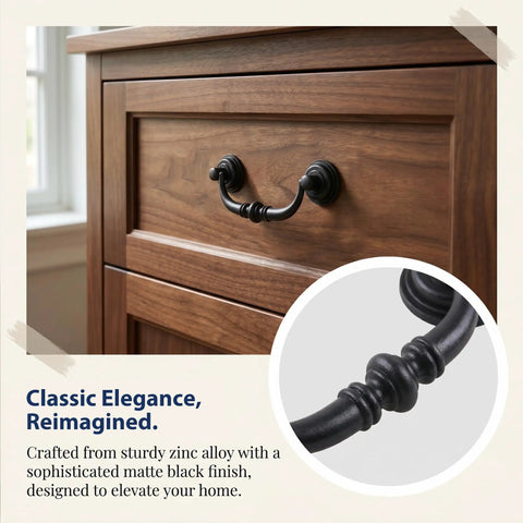 Antique Black Drawer Pulls 6 Pack Vintage Dresser Handles With Drop Bail Pulls 3.5 Inch Hole Center Zinc Alloy Cabinet Hardware