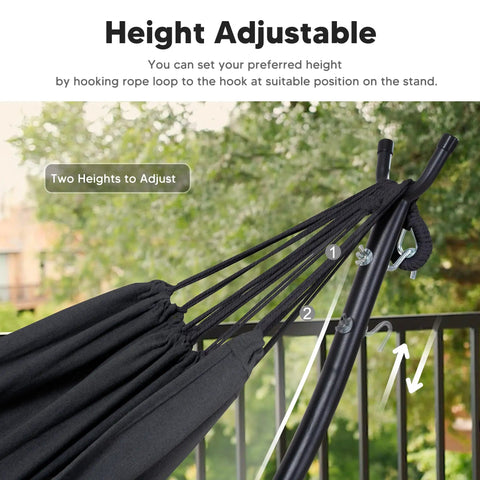 Heavy Duty Hammock Stand With Portable Foldable Patio Hammock For Backyard Or Deck, Sturdy Steel Frame With Non Slip Feet, Adjusting Height View