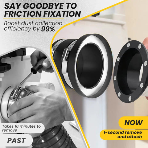 Heavy Duty 4 Inch Magnetic Dust Collection Connector Kit Featuring Rock Solid Neodymium Magnets, showing easy attachment process.