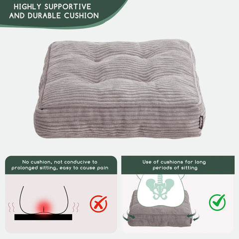 Senior Friendly Tufted Corduroy Recliner Cushion 20x20x4 Inches High Density Foam Square Seat Pad shown with benefits