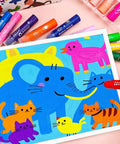 Killer Pack Of Butter Smooth Tempera Paint Sticks colorfully used to create cheerful animal art on paper.