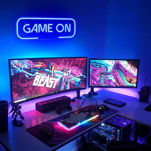 Lit Gaming Neon Sign Blue LED Wall Decor For Game Room Setup Dope Neon Light For Teen Boy Room, Gamer Wall Art