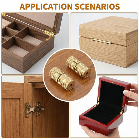 4 Pcs 8mm Hidden Brass Barrel Hinges For Jewelry Boxes And Small Furniture 180 Degree Concealed Hinges With Drill Bit And Screws Includes Installation Kit For Wooden Boxes Craft Projects And DIY