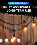 Heavy Duty Outdoor String Light Hanging Kit with M5 turnbuckles on wooden fence for patio, garden, Christmas lights display.