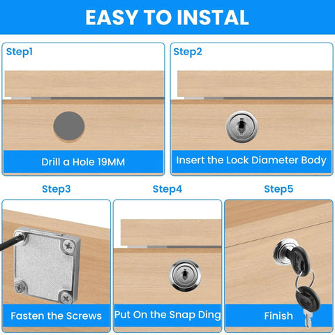 Installation guide for Heavy Duty Zinc Alloy Drawer Lock With Chrome Finish And Matching Screws on wooden drawers