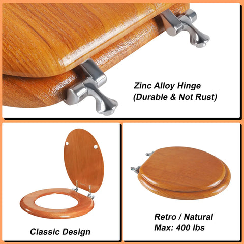 Built To Last Durable Wood Veneer Elongated Toilet Seat With Metal Hinged Design For Easy Clean And Anti Scratch Protection Eco Friendly Natural Dark Brown Finish Fits Most American Toilets And Brands