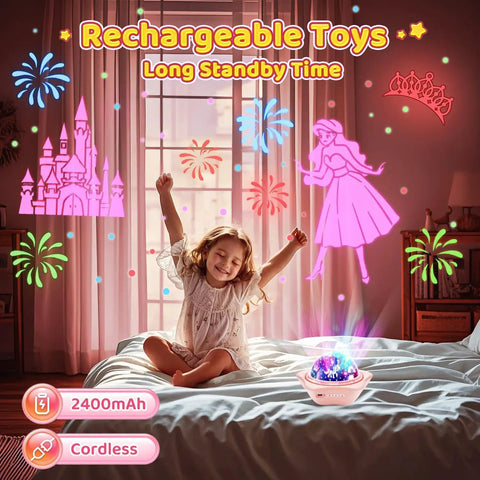 Child enjoying Kids Star Projector For Bedroom With Bluetooth Music, 360 Degree Rotating Night Light, Auto Timer, Remote Control