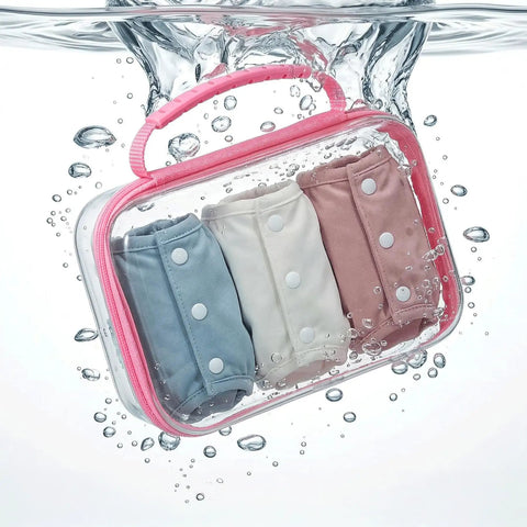 Large Clear Hard Shell Storage Bags With Handle 3 Piece Set Waterproof Organizer Pouches immersed in water