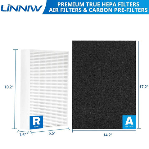 HEPA Filter R Replacement Kit for HPA Series Air Purifiers Includes HEPA R filter and activated carbon pre-filter dimensions