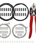 91 Piece Bike Cable Kit With Cutter showing cables, housings, end caps, O rings, red-handled cutter for bicycles