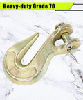 Rock Solid Grade 70 Chain Hook Half Inch Clevis Grab Hook 12000 Lbs Working Load Limit close-up view on marble background.