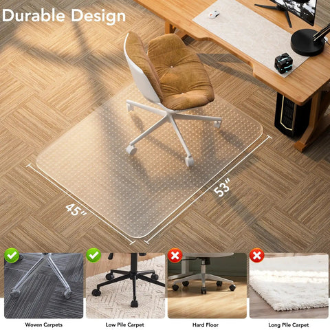 Low Pile Carpet Office Chair Mat With Lip 45 Inch By 53 Inch Clear Plastic Floor Protector Heavy Duty Desk Mat in office.