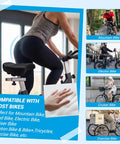 Ultra Wide Oversized Bike Seat Cushion With Comfy Memory Foam For Men And Women Waterproof Universal Saddle Upgrade For Road Mountain City Bikes Ride All Day Pain Free, shown on exercise bike