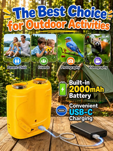 2 In 1 Digital Kids Microscope And Telescope With 2 Inch LCD Screen, 1000X Magnification For Bug Exploration And Nature Discovery, 10X Telescope For Distant Views Of Plants And Birds, Fun STEM Toy For Curious Explorers, yellow portable unit with USB-C charging and 2000mAh battery