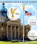 Top Tier Gold Bald Eagle Flag Pole Topper With Heavy Duty Hardware Kit 11 Inch Rotating Finial on flagpole by courthouse.